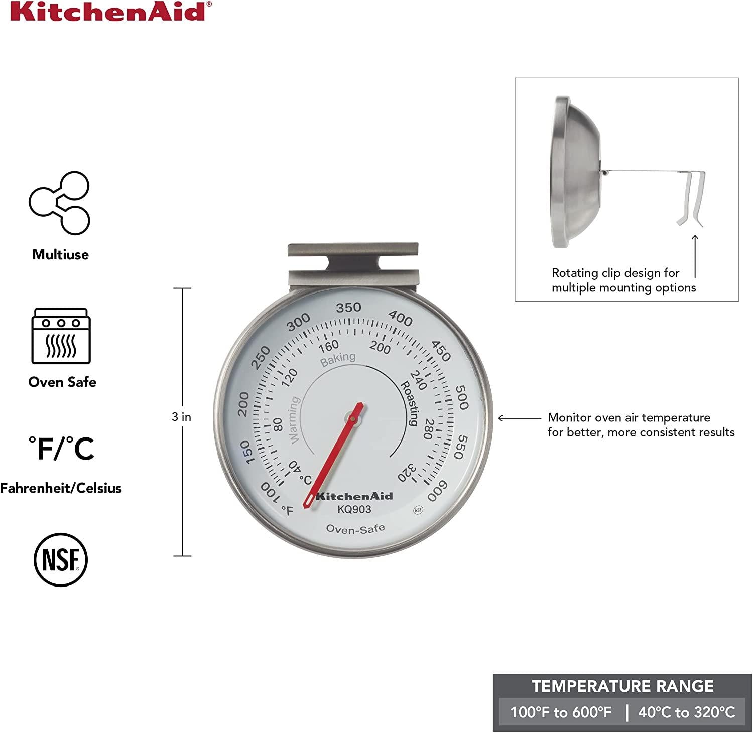 KitchenAid KQ903 3-in Dial Oven/Appliance Thermometer, TEMPERATURE RANGE: 100F to 600F, Stainless Steel