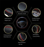 Car Steering Wheel Cover, Anti-Slip, Safety, Soft, Breathable, Heavy Duty, Thick, Full Surround, Sports Style (Black with Red line)