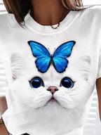 Casual Cat Print WomenS Short-Sleeved T-Shirt