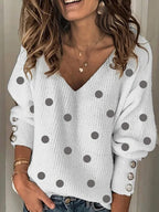 V-Neck Polka Dot Print Sweater