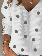V-Neck Polka Dot Print Sweater