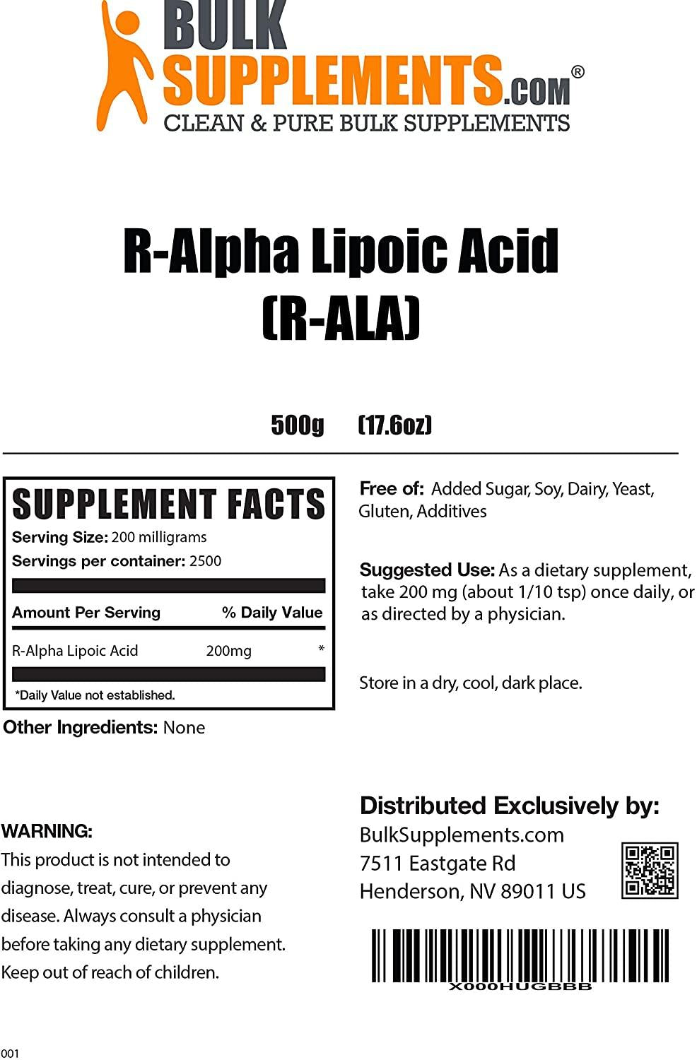 BulkSupplements.com R-Alpha Lipoic Acid Powder (R-ALA) (500 Grams - 1.1 lbs)