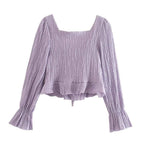 lace-up ruffle cropped blouse