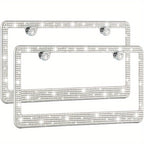 2pcs Luxurious Bling License Plate Frames - Handcrafted  Steel Frames with Artificial Diamonds - Sparkly Car License Plate Cover