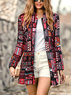 Retro Fashion Slim Print Long Sleeve Suit Cardigan Coat