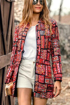 Retro Fashion Slim Print Long Sleeve Suit Cardigan Coat