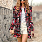 Retro Fashion Slim Print Long Sleeve Suit Cardigan Coat
