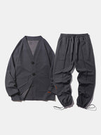 mens texture solid color button front cardigan basics two pieces outfits