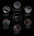 Car Steering Wheel Cover, Anti-Slip, Safety, Soft, Breathable, Heavy Duty, Thick, Full Surround, Sports Style (Black with Pink Line)