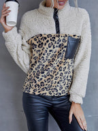 Leopard Print Color Block Casual Sweatshirt