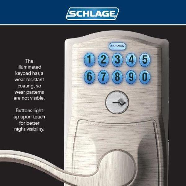Camelot Satin Nickel Electronic Door Lock with Accent Door Lever Featuring Flex Lock