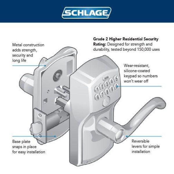 Camelot Satin Nickel Electronic Door Lock with Accent Door Lever Featuring Flex Lock