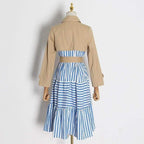 patchwork striped trench coat