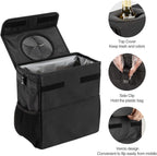 Ryhpez Car Trash Can with Lid - Car Trash Bag Hanging with Storage Pockets, Leak-Proof Collapsible Garbage Bin for Car(3.2 Gallon/12L)