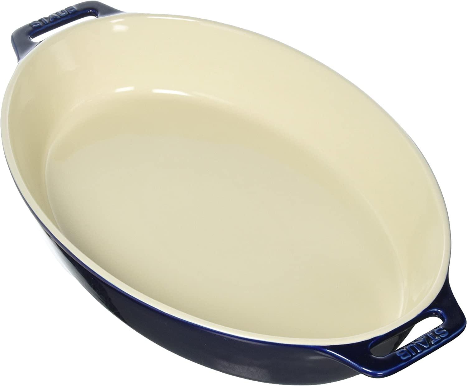 STAUB Ceramics Oval Baking Dish, 14.5-inch, Dark Blue