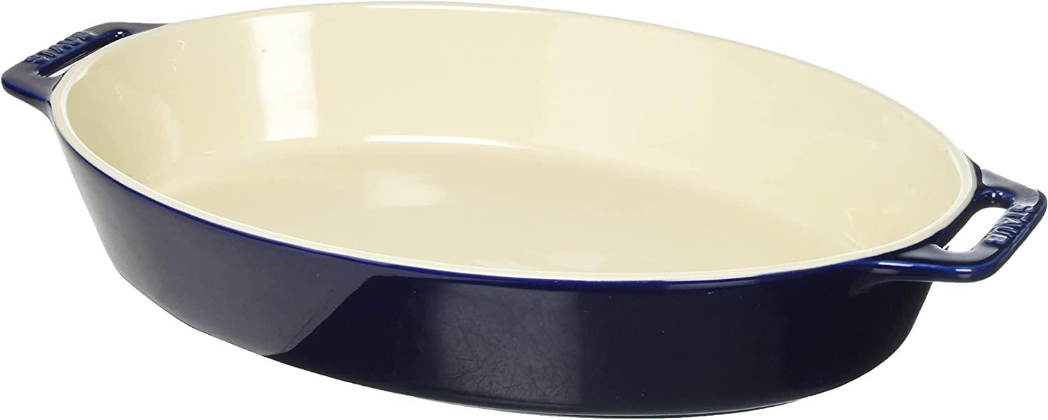 STAUB Ceramics Oval Baking Dish, 14.5-inch, Dark Blue