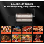 8-In-1 Pellet Grill and Smoker PID Controller Outdoor BBQ Grill -...