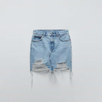 denim raw edge mini skirt