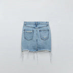 denim raw edge mini skirt