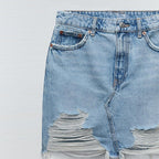 denim raw edge mini skirt