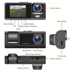1080P Car Dash Cam 2 Camera Cycle Recording Video Recorder, Front And Inside View Camera, ParMonitor, Reverse Camera, Infrared Night Vision