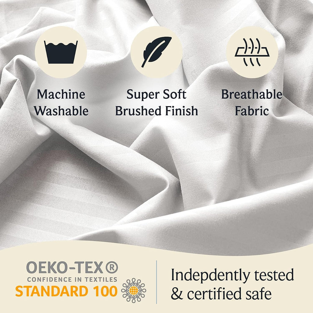 LuxClub Queen Size Striped Sheets Set, 6 PC Striped Bed Sheets, Deep Pockets 18" Eco Friendly Wrinkle Free Cooling Sheets Machine Washable Hotel Bedding Silky Soft (Queen, Striped White)