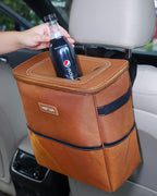 HOTOR Car Trash Can, 3-Gallon Ultra-Large Car Garbage Can, 100% Leakproof &amp; Waterproof Trash Can for Car, Multipurpose Car Trash Bin with Adjustable Straps, Magnetic Buckles, Mesh Pockets (Brown)