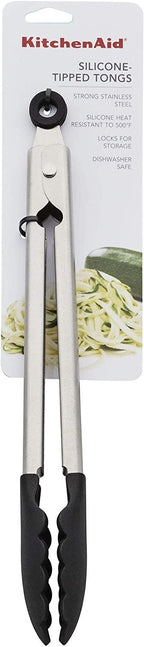 KitchenAid Silicone Tipped Stainless Steel Tongs, 10.26 Inch, Black