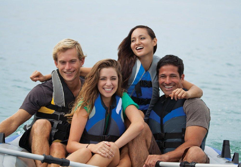 Excursion 5 Person Inflatable Boat Set w/ 2 Oars, Air Pump &amp; Bag (3 Pack)