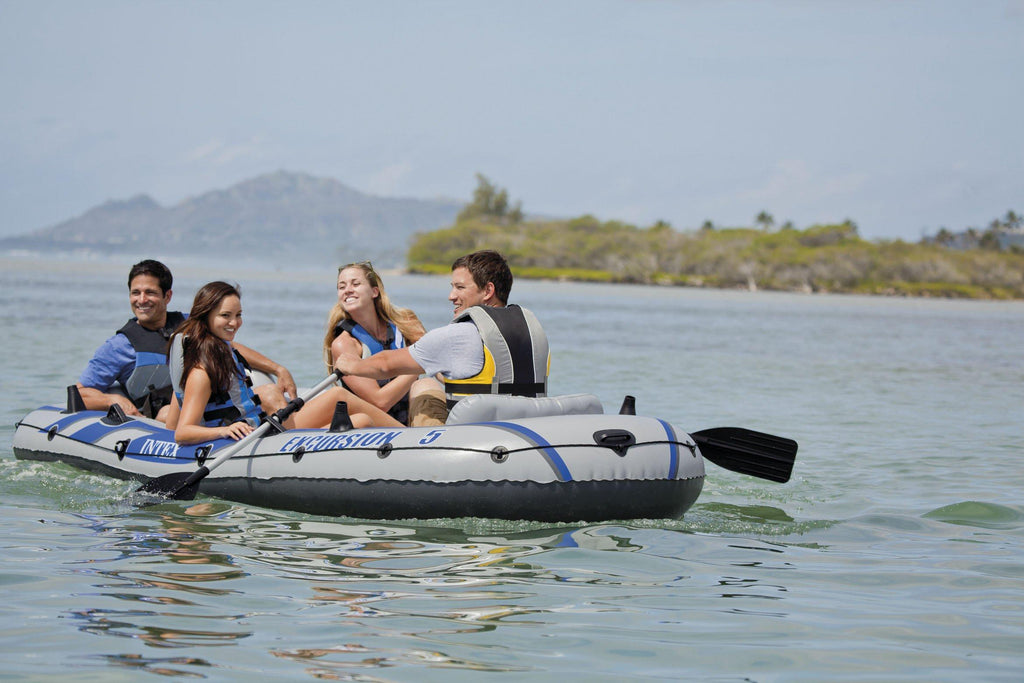 Excursion 5 Person Inflatable Boat Set w/ 2 Oars, Air Pump &amp; Bag (2 Pack)