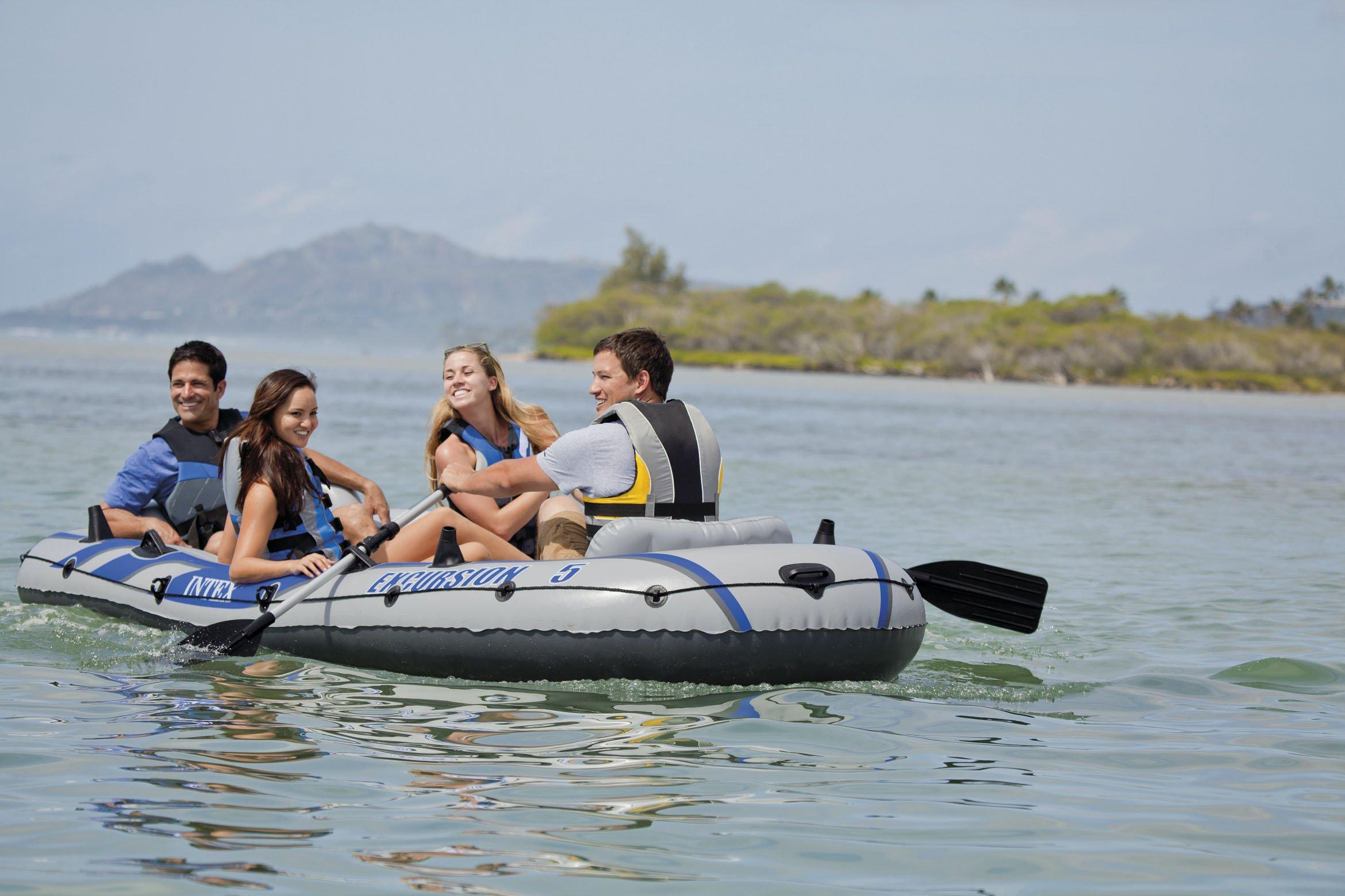 Excursion 5 Person Inflatable Boat Set w/ 2 Oars, Air Pump &amp; Bag (3 Pack)