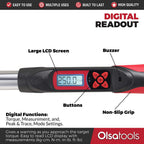 Olsa Tools Digital Torque Wrench, 1/2-Inch Drive (12.5-250 ft-lb Torque Range) | ±1% CW and ±2% CCW Torque Accuracy | Premium Ratcheting Adjustable Torque Wrench | Professional Grade