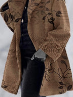 Leaf Print Casual Loose Woolen Coat
