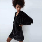 v-neck wide sleeve button style dress