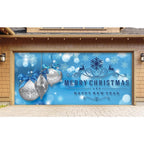 7 ft. x 16 ft. Silver Christmas Ornaments on Blue Christmas GaraDoor Decor Mural for Double Car Garage
