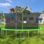 16 FT Kids Trampoline with Safety Net, Outdoor Trampoline with Basketball Hoop, Enclosure Net&amp;Spring Pad, Trampoline Ladder, Bounce Jumper Trampoline, Indoor Outdoor Play Equipment for Kids, W12947