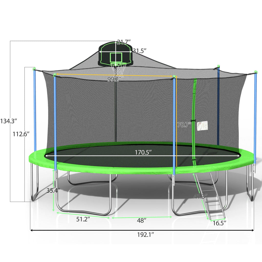 16 FT Kids Trampoline with Safety Net, Outdoor Trampoline with Basketball Hoop, Enclosure Net&amp;Spring Pad, Trampoline Ladder, Bounce Jumper Trampoline, Indoor Outdoor Play Equipment for Kids, W12947