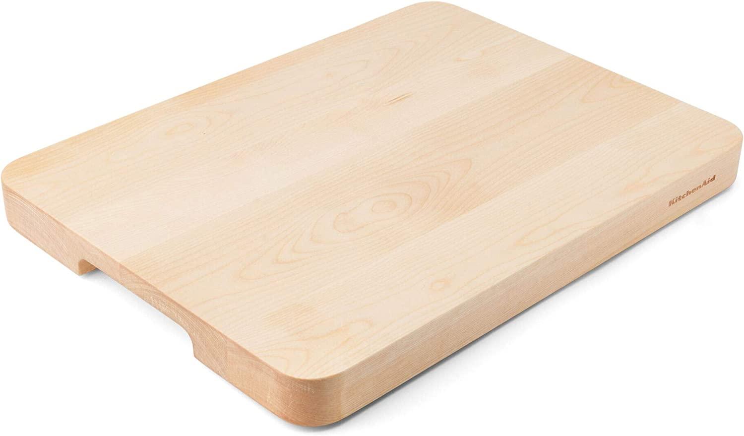 KitchenAid Gourmet Cutting Board with Non-Slip feet and Recessed Handles, Thick Chopping Board with Edge-Grain Design, Charcuterie Board, 12x16-inch, Birchwood