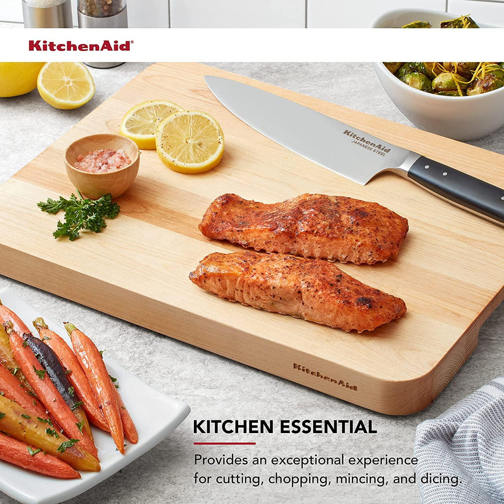 KitchenAid Gourmet Cutting Board with Non-Slip feet and Recessed Handles, Thick Chopping Board with Edge-Grain Design, Charcuterie Board, 12x16-inch, Birchwood