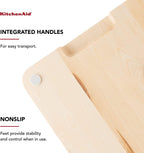 KitchenAid Gourmet Cutting Board with Non-Slip feet and Recessed Handles, Thick Chopping Board with Edge-Grain Design, Charcuterie Board, 12x16-inch, Birchwood