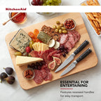 KitchenAid Gourmet Cutting Board with Non-Slip feet and Recessed Handles, Thick Chopping Board with Edge-Grain Design, Charcuterie Board, 12x16-inch, Birchwood