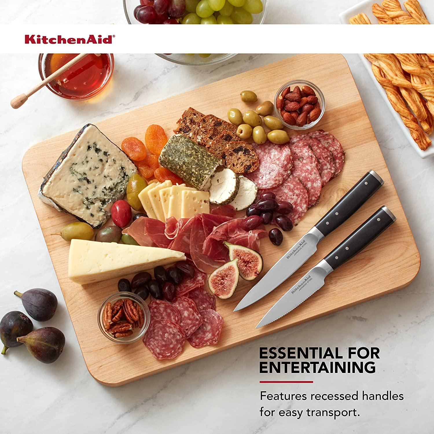 KitchenAid Gourmet Cutting Board with Non-Slip feet and Recessed Handles, Thick Chopping Board with Edge-Grain Design, Charcuterie Board, 12x16-inch, Birchwood