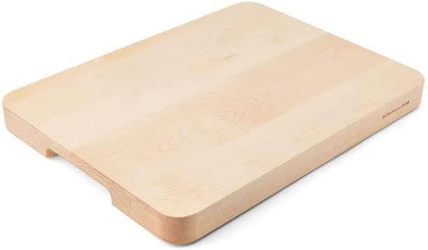 KitchenAid Gourmet Cutting Board with Non-Slip feet and Recessed Handles, Thick Chopping Board with Edge-Grain Design, Charcuterie Board, 12x16-inch, Birchwood