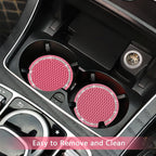 2PCS Bling Car Cup Coaster, 2.75 Inch Auto Car Cup Holder Insert Coasters Silicone Anti-Slip Crystal Rhinestone Drink Car Cup Mat, Universal Vehicle Interior Accessories for Women Girls (Pink)