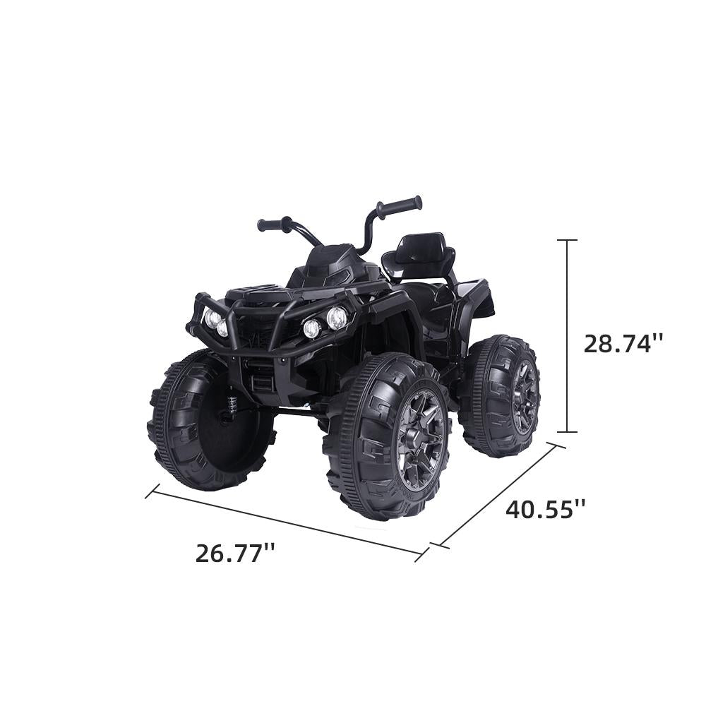 Kids Ride ON Toys 12 Volt Car, Battery Powered Quad Ride ON Cars, 4-Wheeler ATV Ride ON Toy w/ 2 Speed, LED Lights, AUX Jack, Radio, Electric Motorcycle for Boys / Girls, 3-8 Years Old, Black, W1846