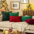 MIULEE Dark Green Corduroy Pillow Covers with Splicing Set of 2 Super Soft Boho Striped Pillow Covers Broadside Decorative Textured Throw Pillows for Christmas Couch Cushion Livingroom 18x18 inch
