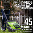 Greenworks 48V 14" Brushless Cordless Lawn Mower, (2) 4.0Ah USB Batteries (USB Hub) and Dual Port Rapid Charger Included (2 x 24V)