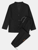 mens texture solid color button front cardigan basics two pieces outfits