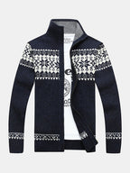 mens tribal style zipper stand collar casual knitted sweater cardigan