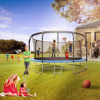 14FT Trampoline with Basketball Hoop&amp;Safety Enclosure Net for Kids/Adults Fitness Trampoline, Waterproof Jump Mat, Ladder, Spring Cover Pad Exercise Fitness Outdoor Trampoline